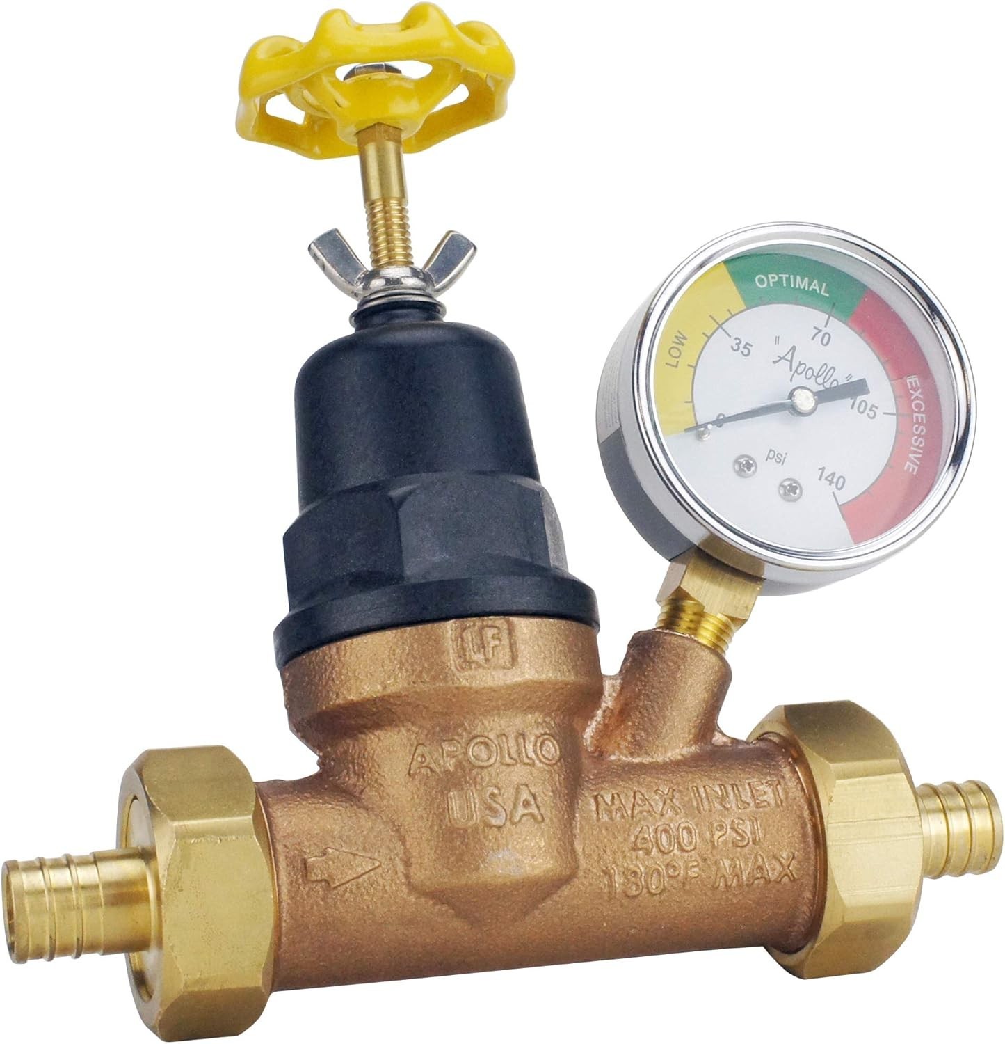 Valves PEX 3/4″ Bronze Double Union PEX Water Pressure Regulator w/Gauge APXP…