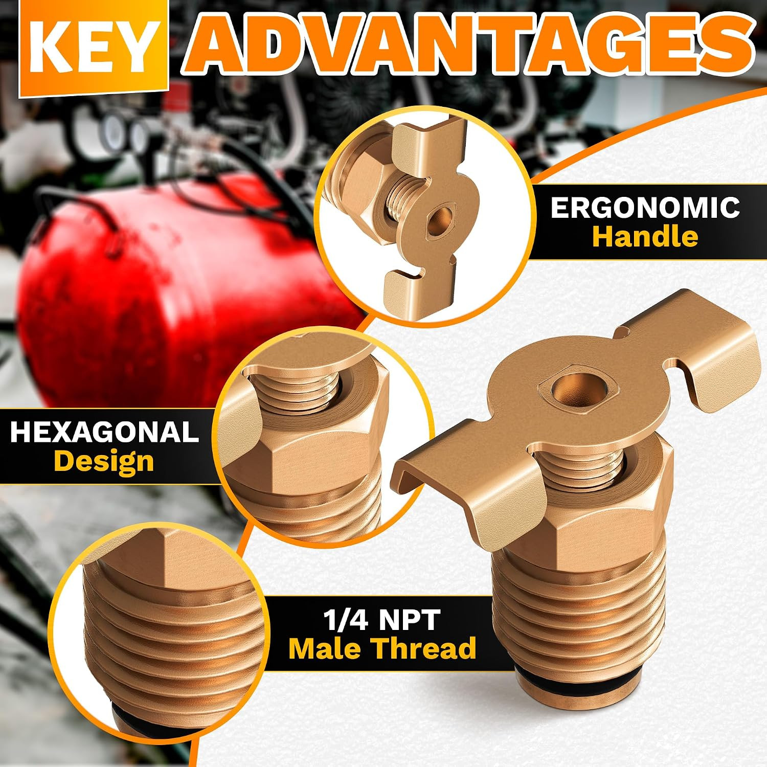 Air Compressor Drain Valve 1/4 – Moisture Drain Petcock, NPT Male Solid Brass Ai