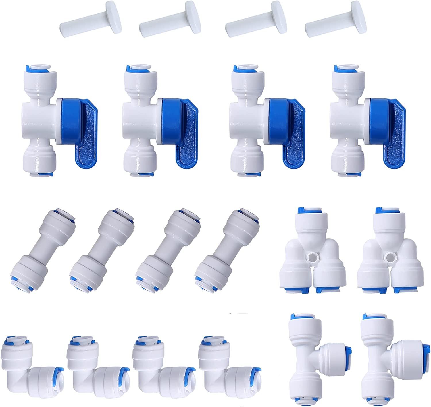 1/4″ OD Quick Connect RO Water Fitting (Ball Valve T I L Y + End Cap) 20-Pack
