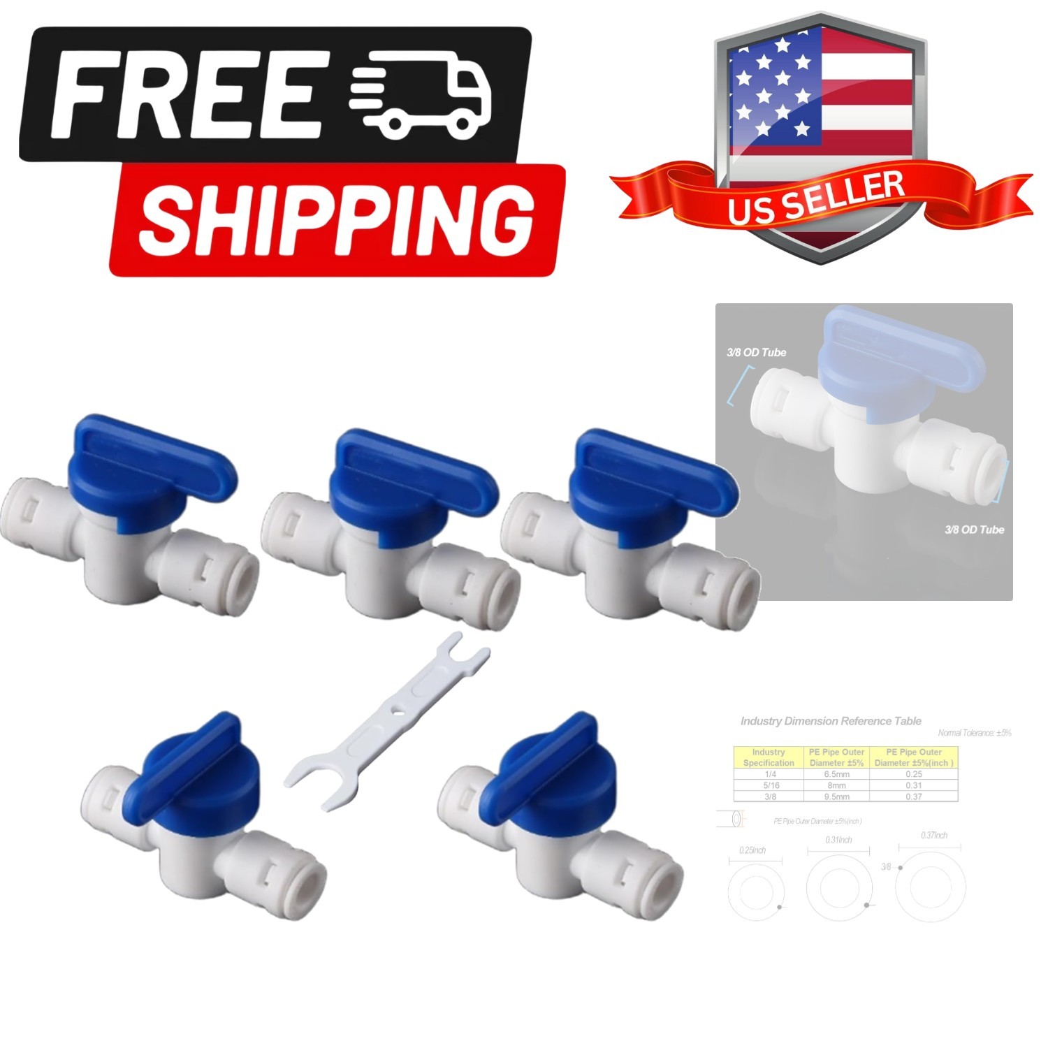 3/8″ Shut Off Ball Valve, Plastic Quick Connect Fittings for Water Purifier, …