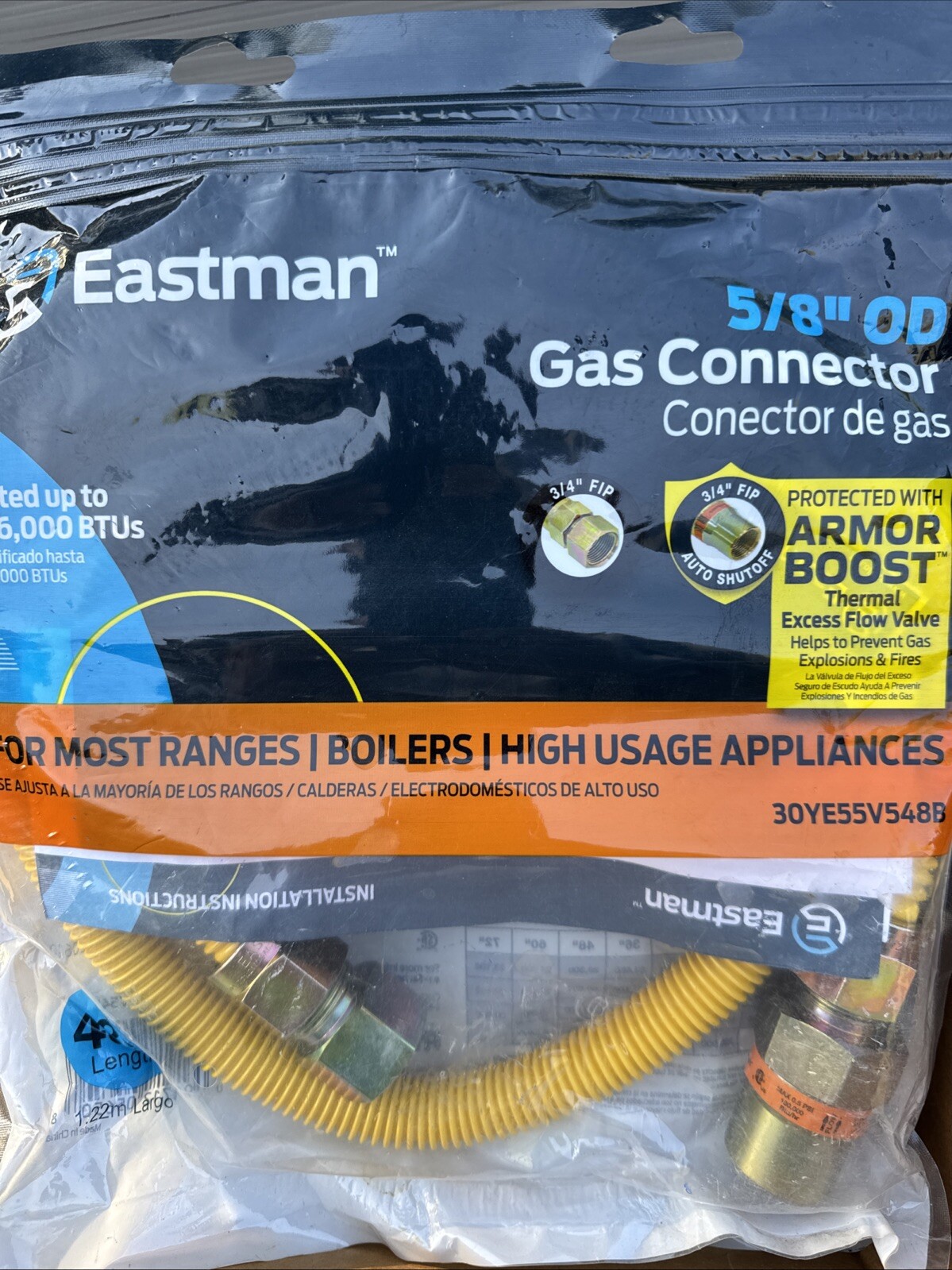 Eastman 30YE55V548B Stainless Steel Gas Appliance Connector 5/8″OD 48 L in.