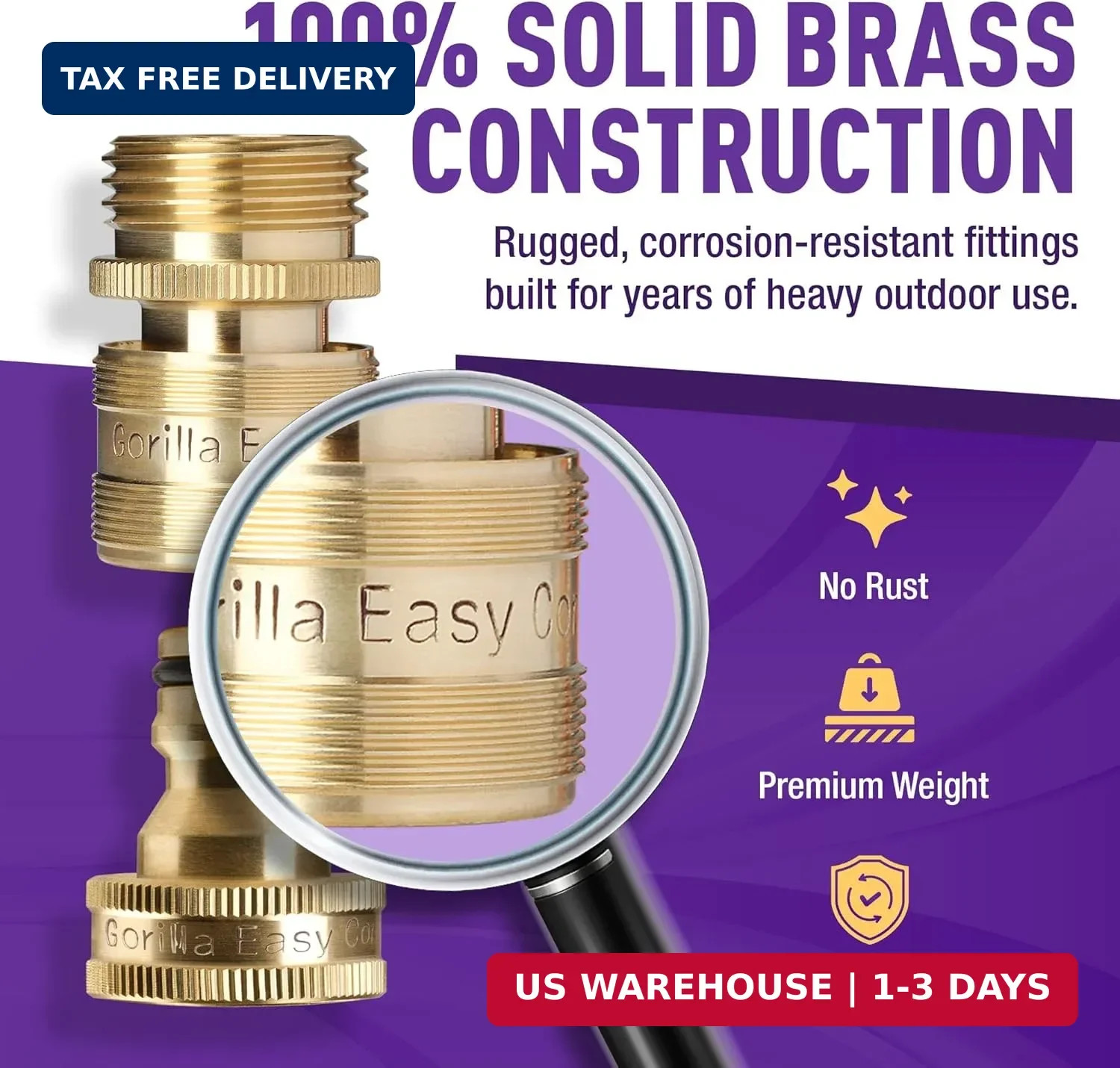 Garden Hose Quick Connect Fittings ¾ Inch GHT Solid Brass Leak Proof to 200 PSI