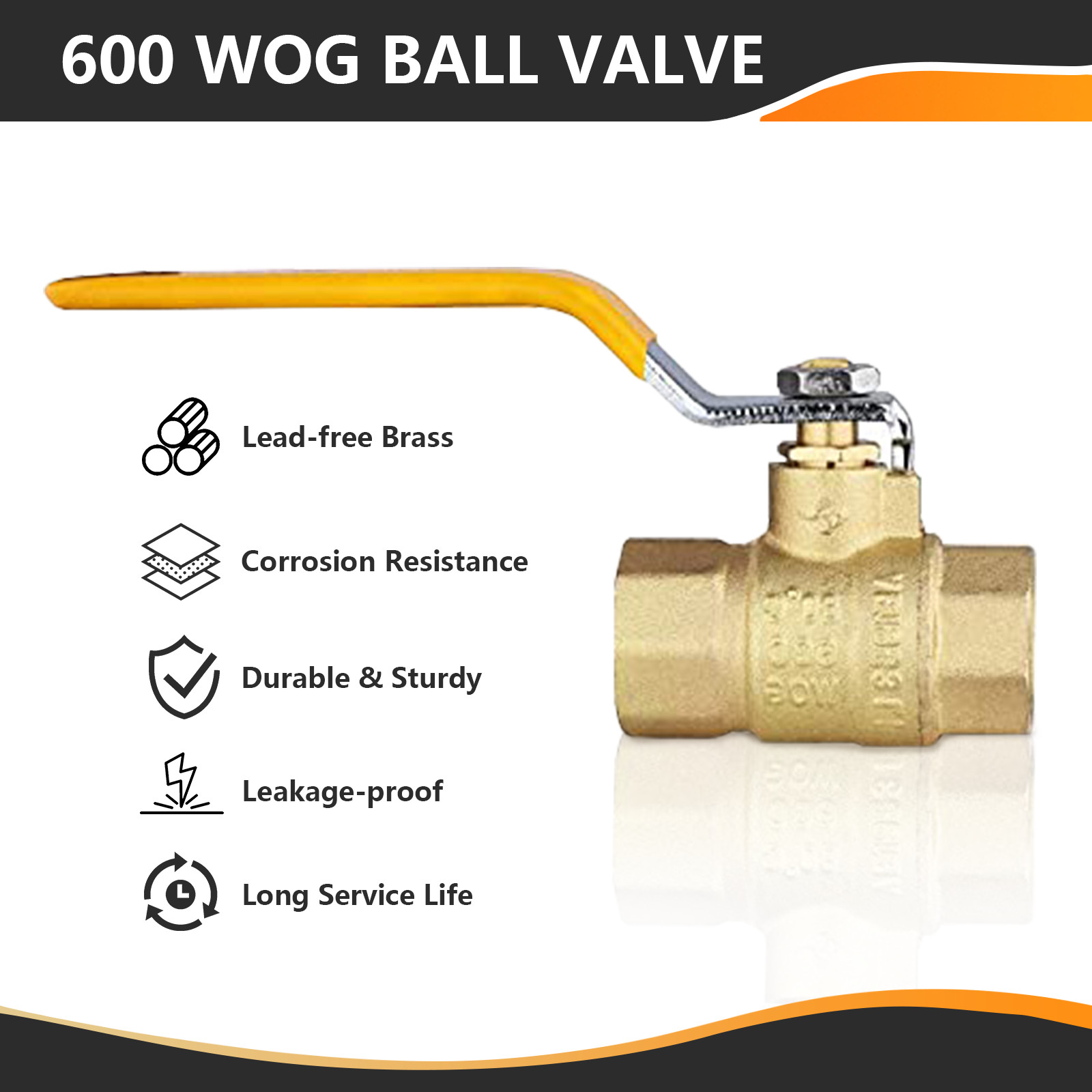 Brass Ball Valve FIP Threaded Yellow 3/4″or 1/2″ Female Full Port 600WOG NPT