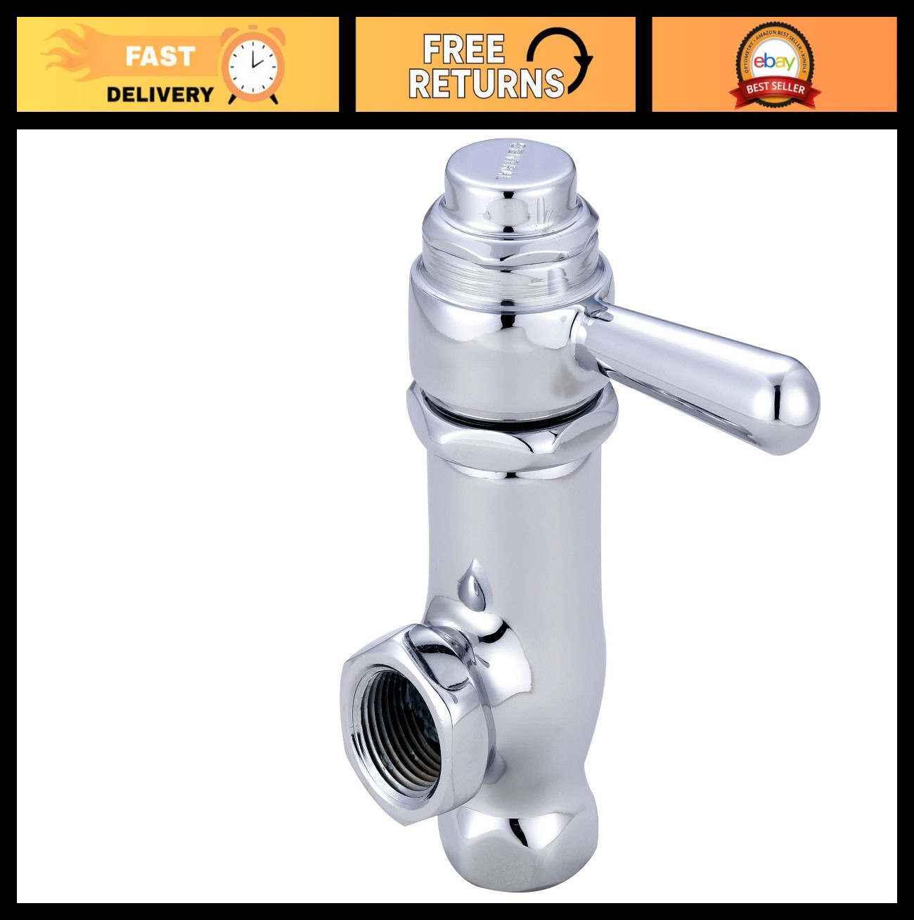Self-Closing Angle Stop Valve Chrome Finish | Durable Plumbing Fixture 1/2