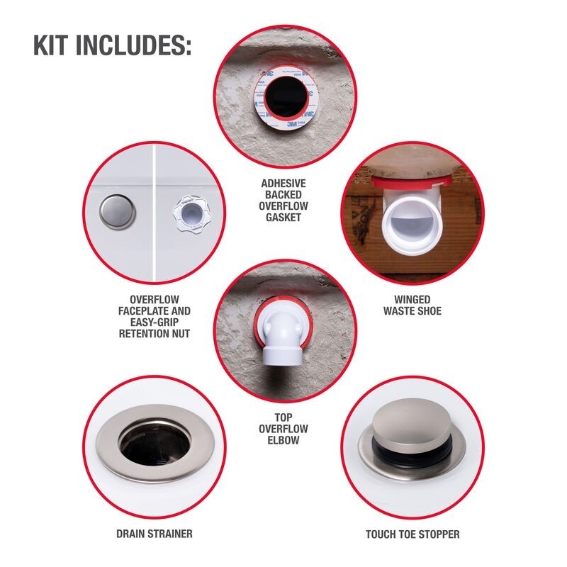 OATEY HDC9898 Touch Toe Sch. 40 PVC Bath Waste Half Drain Kit in Brushed Nickel