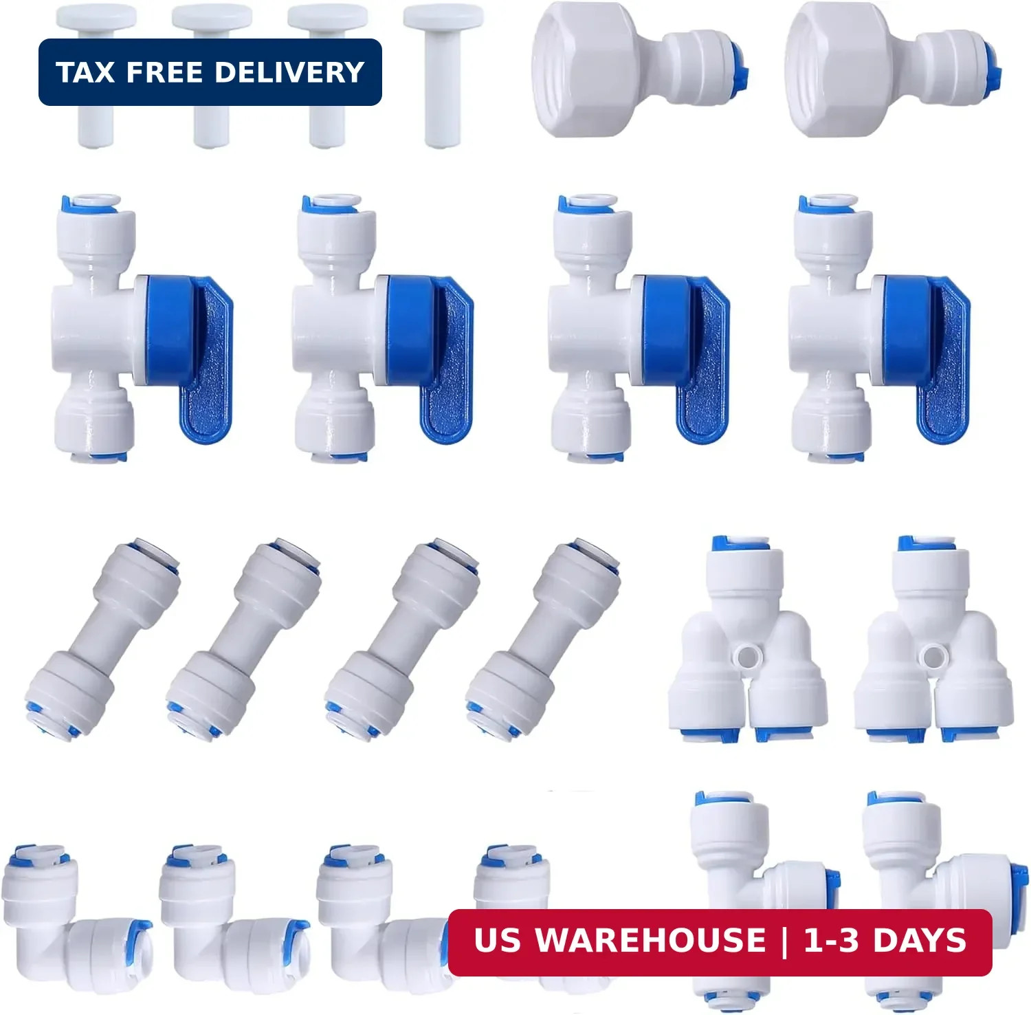 1/4″ OD Quick Connect Push in to Connect Water Tube Fitting (Ball Valve + T + L