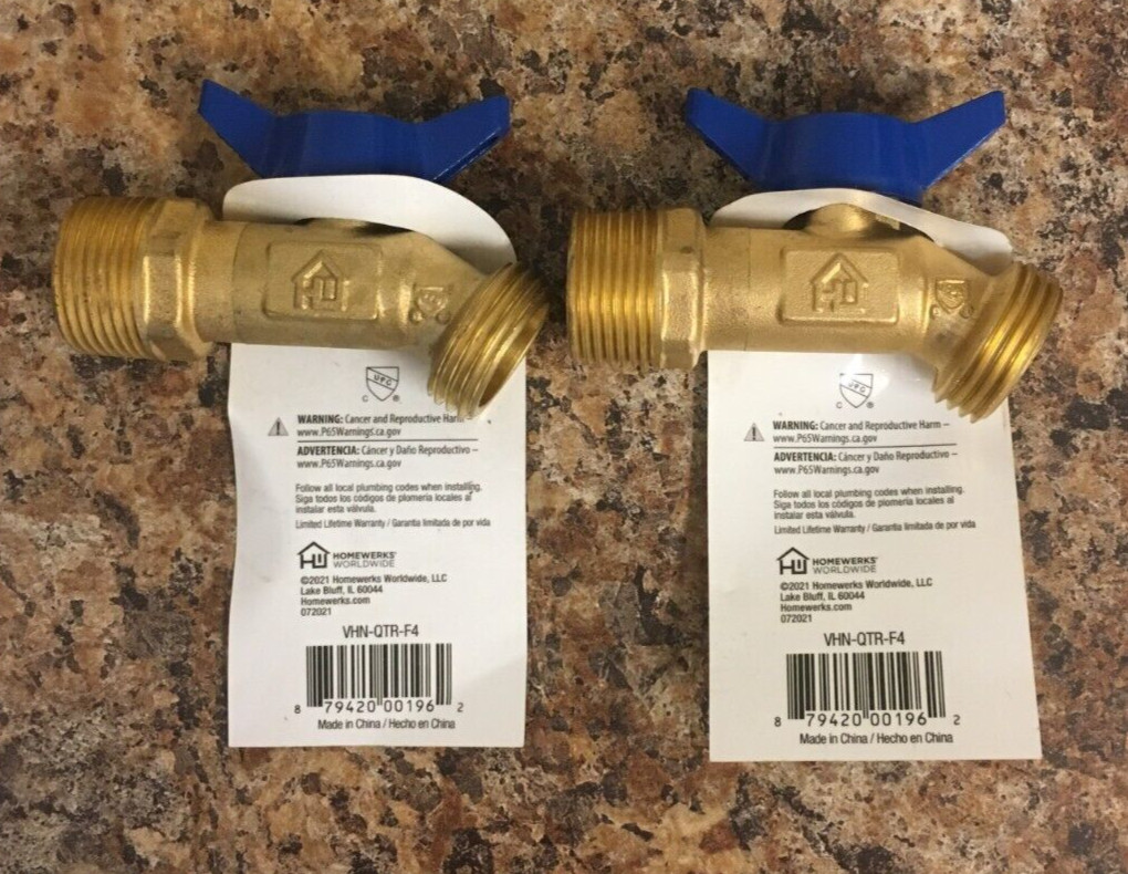 Homewerks VHNQTRF4 3/4 in. MIP X 3/4 in. MHT Brass No-Kink Hose Bibb–2 PK
