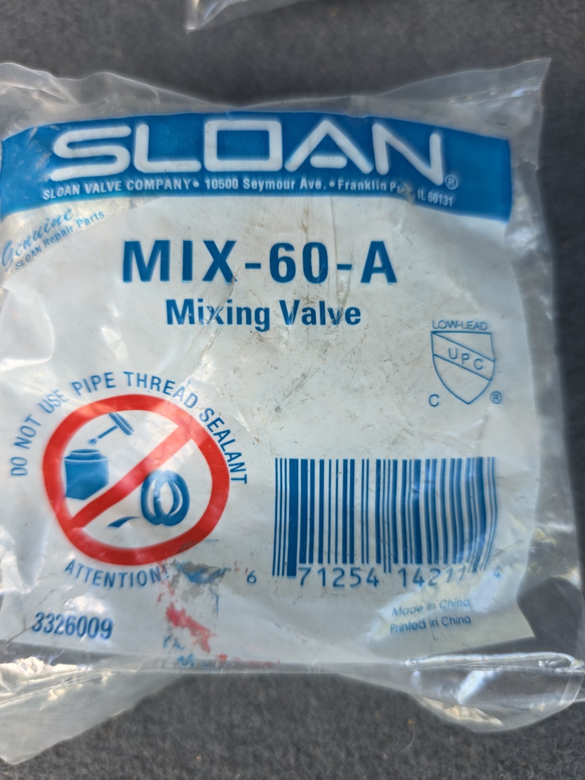 Sloan MIX-60-A Mixing Valve 3326009 Polished Chrome 3/8” Compression New QTY