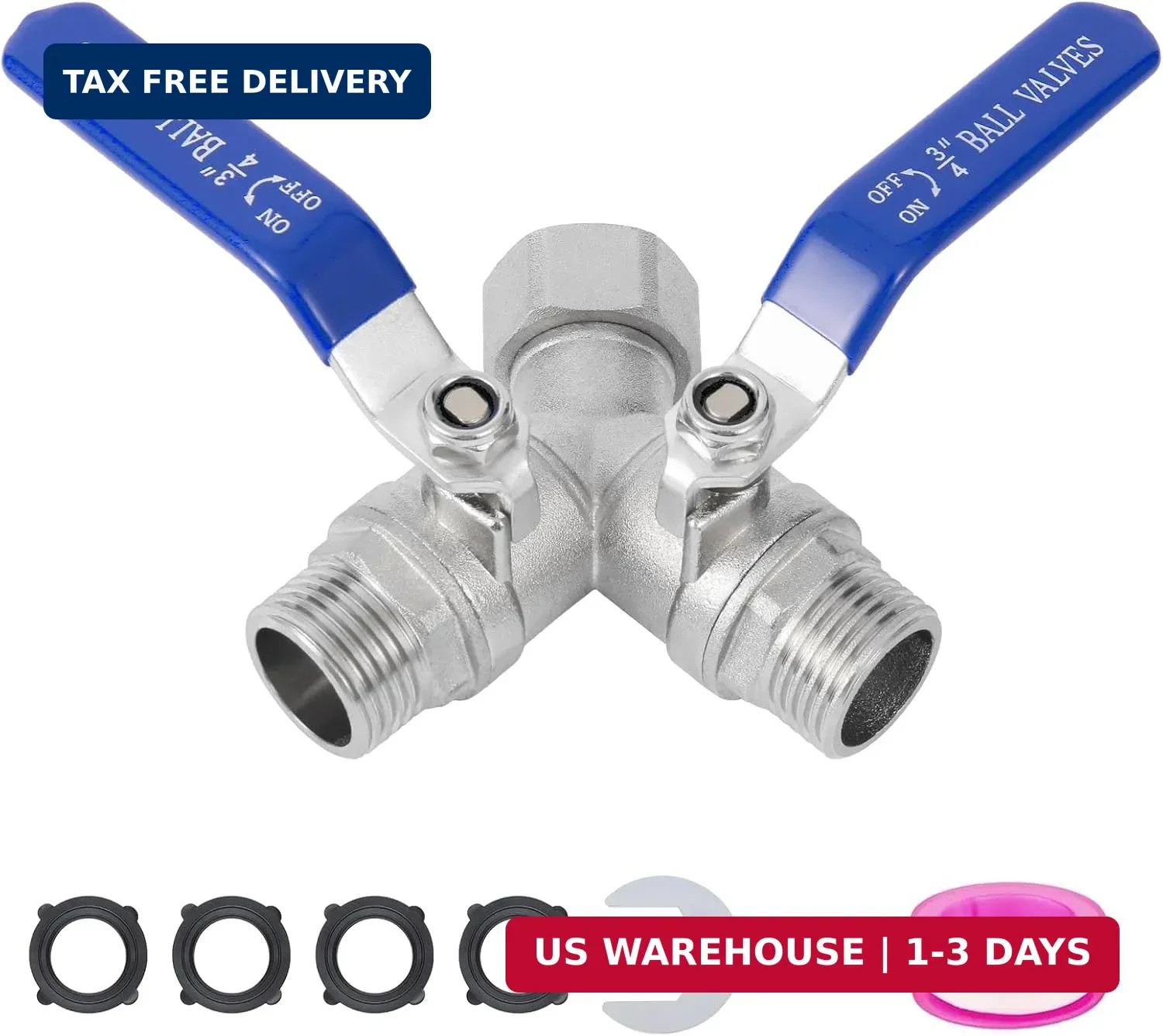Garden Hose Splitter 2 Way, 304 Stainless Steel Heavy Duty Y Valve, Full Flow wi