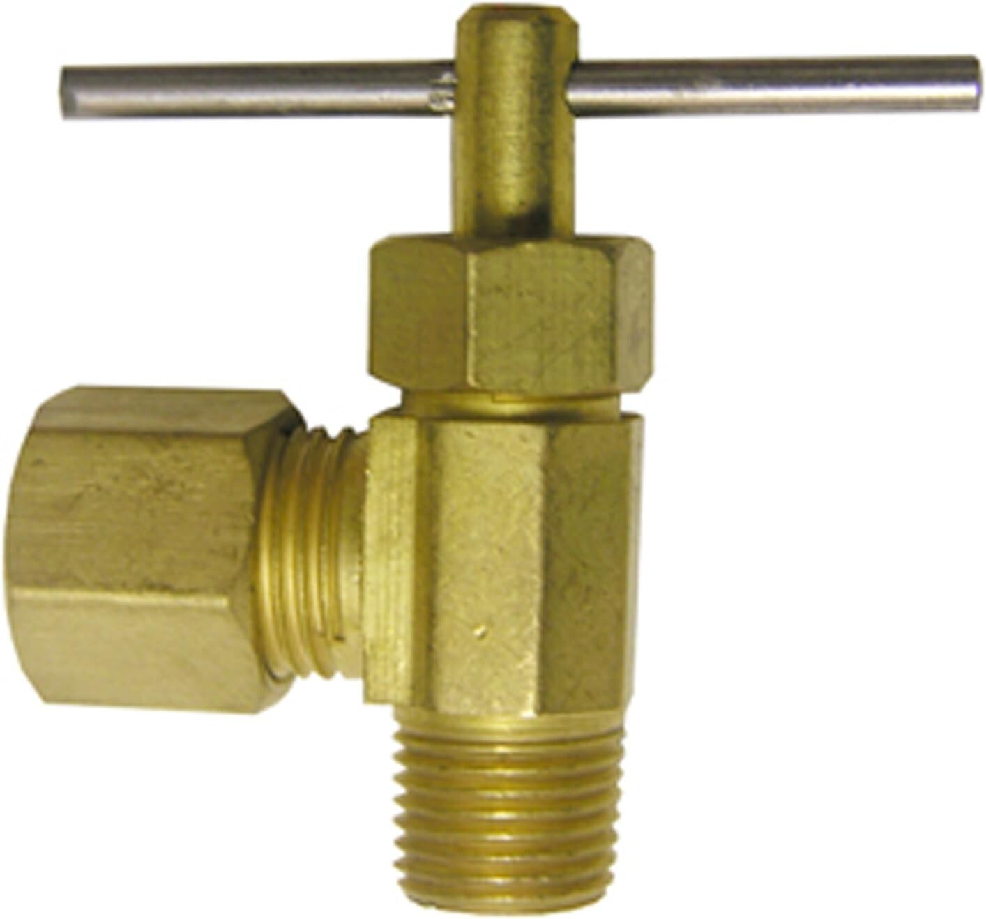 LASCO 17-1109 1/4″ Compression by 1/8″ Male Pipe Thread Angle Brass Needle Valve