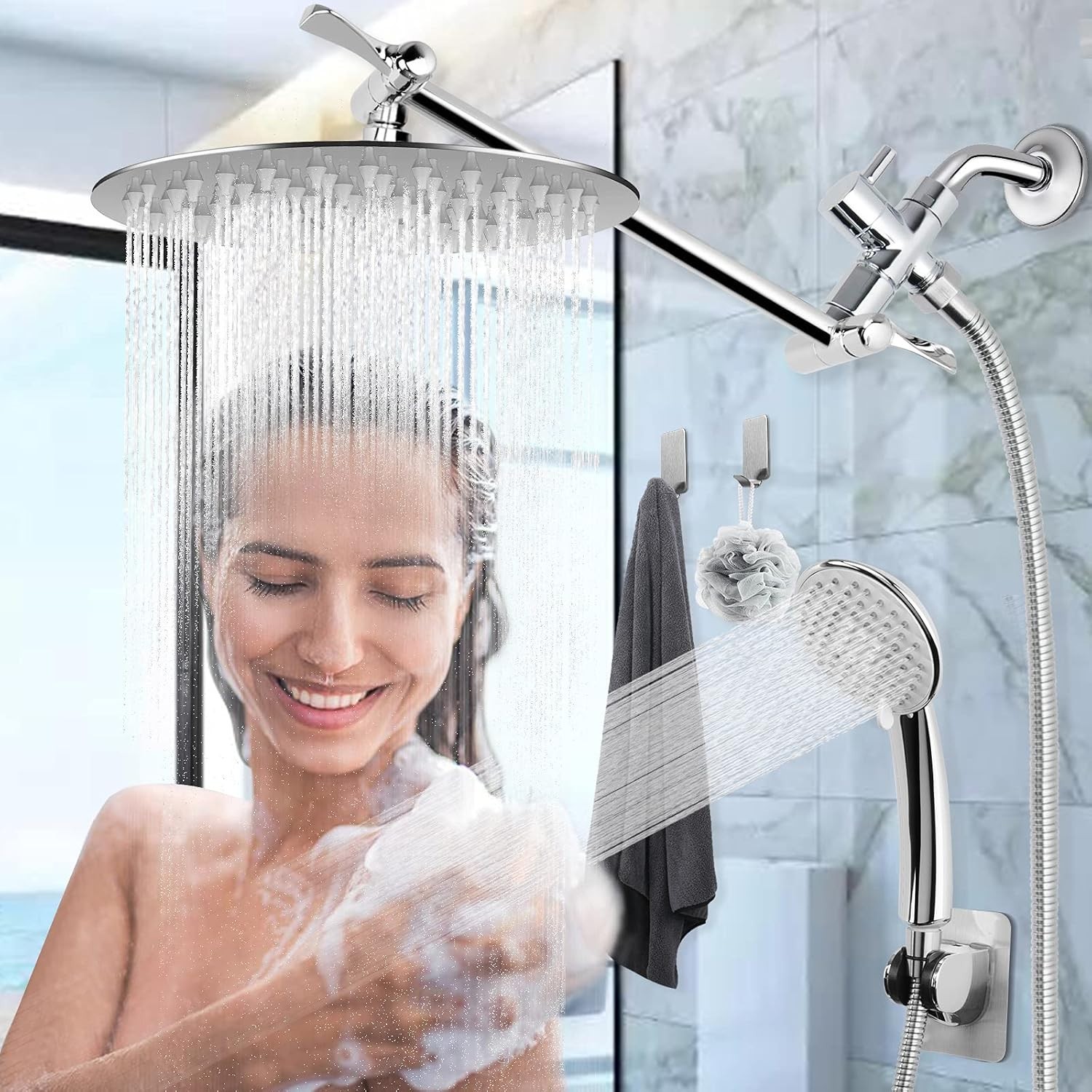 Solid Brass G1/2″ Shower Arm All Metal Universal 3-Way Diverter Valve for Han…
