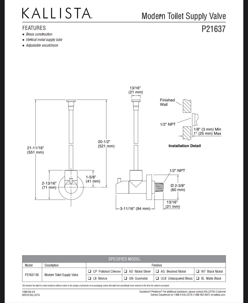 NEW Kallista Modern Toilet Supply Valve with Shut Off P21637-00-LB – Tru Bronze