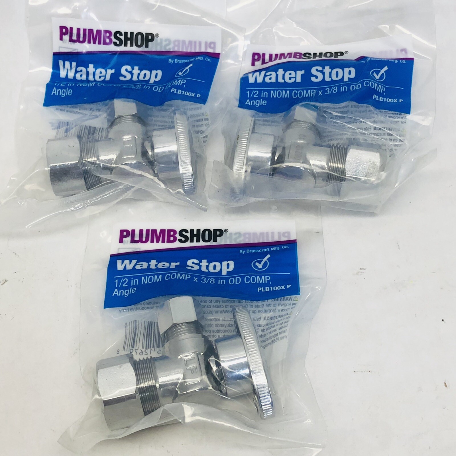 LOT OF 3 PLUMB SHOP #PLB100XP ½” NON COMP x ⅜” IN OD COMP ANGLE