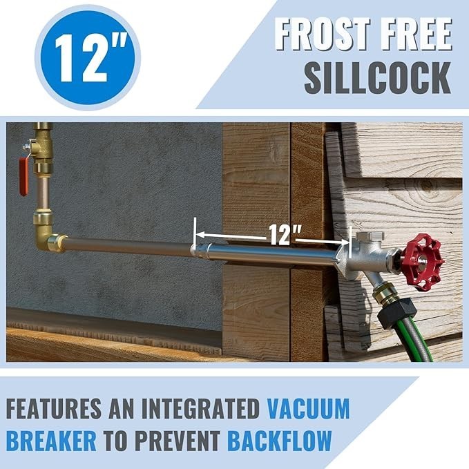 12″Push Fit Frost Free Sillcock Spigot Anti-Siphon Hydrant 3/4″ Hose Bib In-Wall