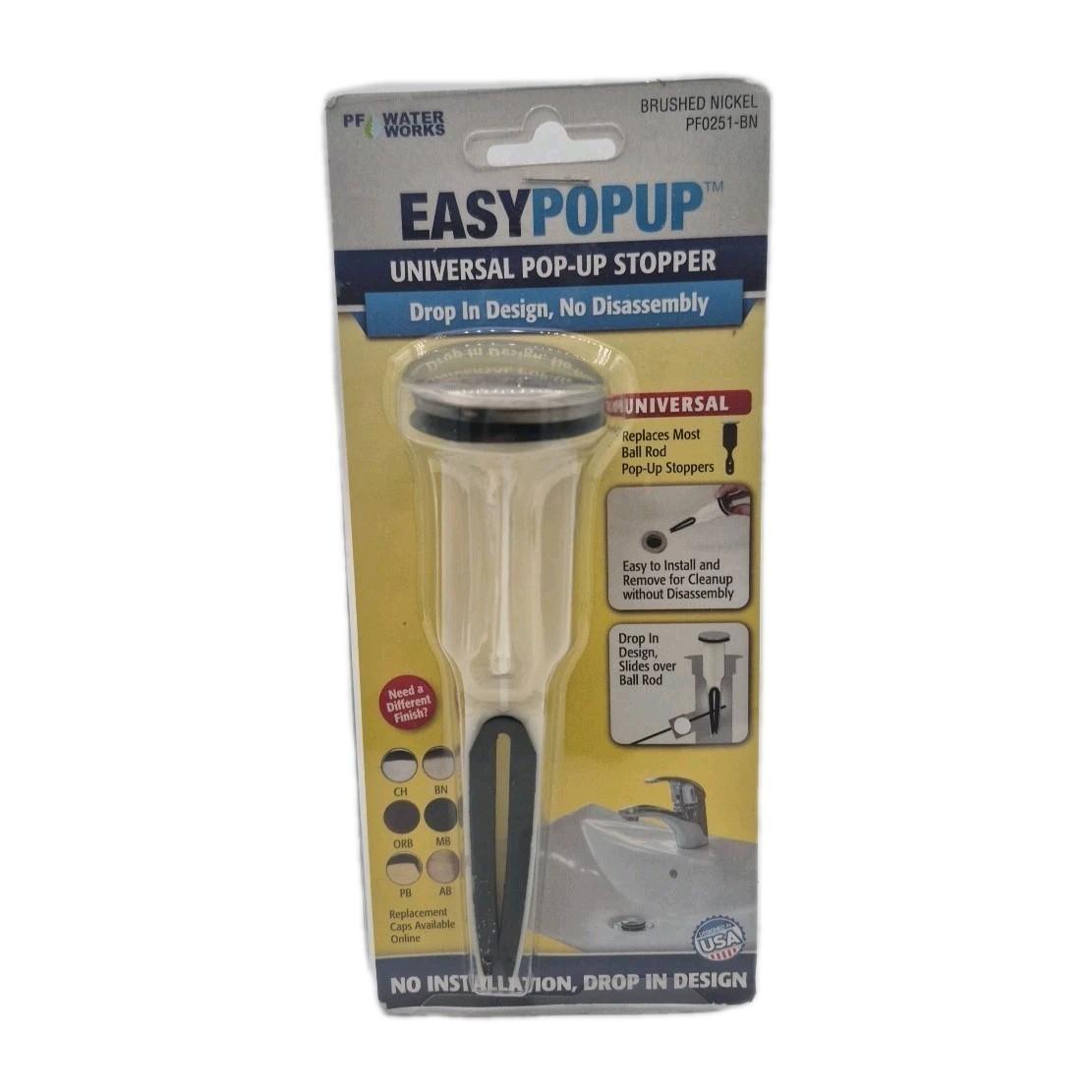 PF WaterWorks PF0251 Heavy Duty Brushed Nickel Plastic Push Pop-Up Drain Stopper