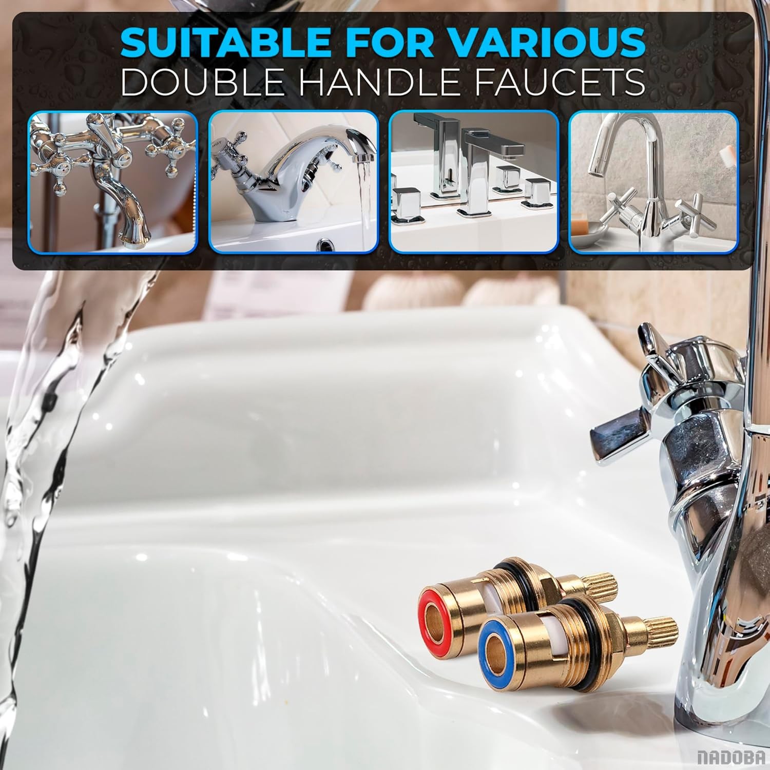 Brass Bathroom Sink Faucet Valve Stem – 2Pcs Hot and Cold Ceramic Disc Stem…