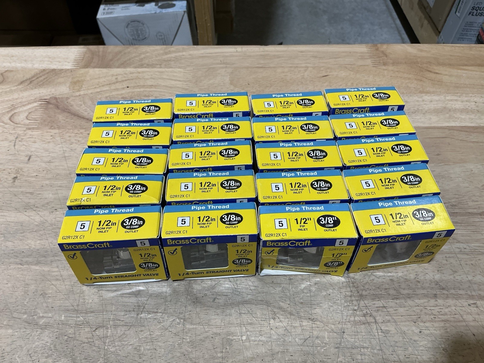 20-PK BrassCraft 1/2” x 3/8” 1/4-Turn Straight Valve G2R12X C1