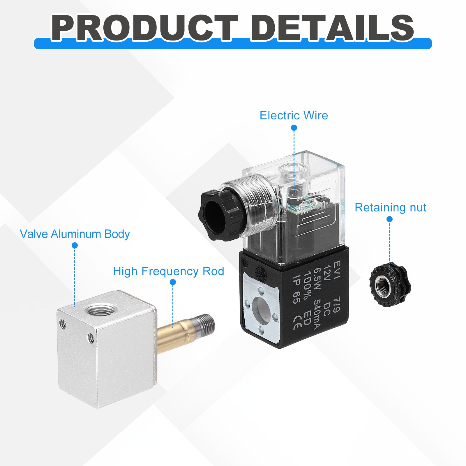 Pneumatic Solenoid Valve, 1/8 Inch NPT 12V 2 Way Aluminum Electric Air Valve