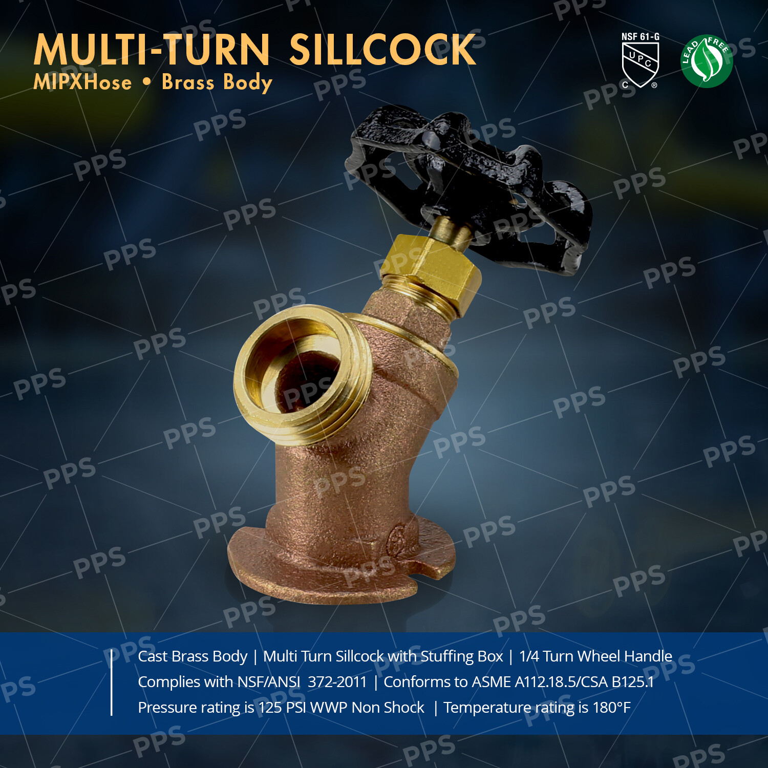 Midline Valve Hose Bib, Multi Turn Sillcock Pipe, FIP x MHT; Cast Brass (5 PK)