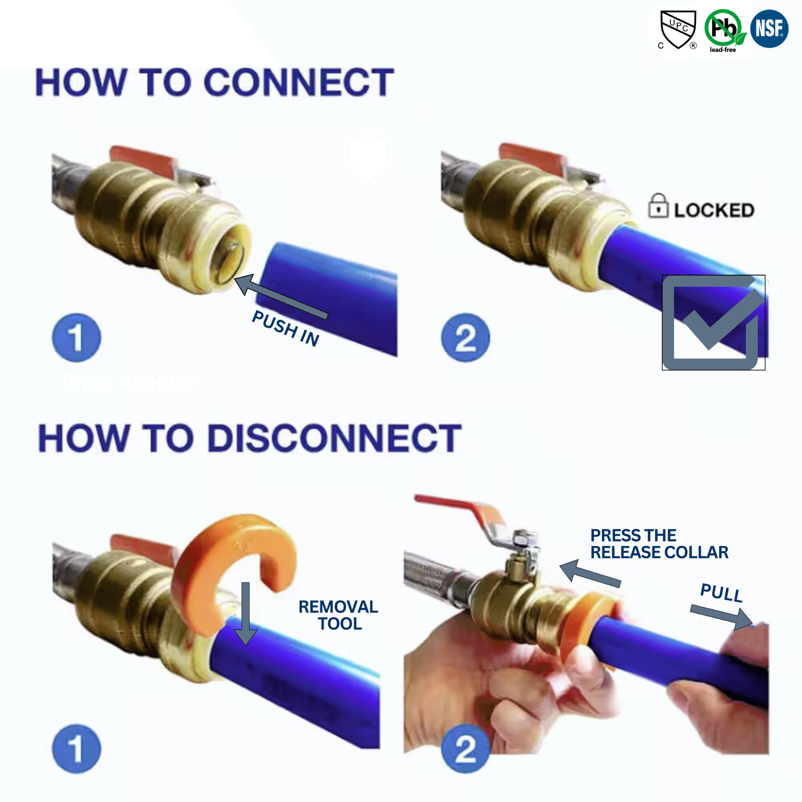 1 Piece XFITTING 1/2″ Push Fit Stop Valve with Drain and Vent, 2-5-1=1