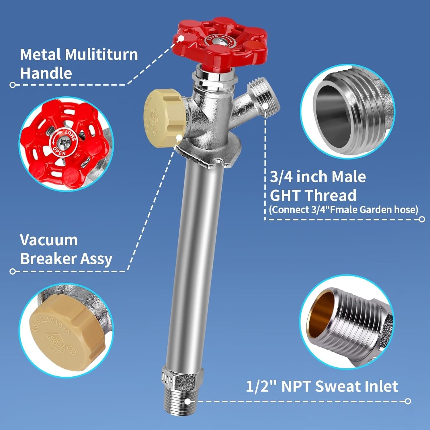 8inch Anti-Siphon Frost Free Sillcock Valve, No Lead Brass Freeze Proof Outdo…