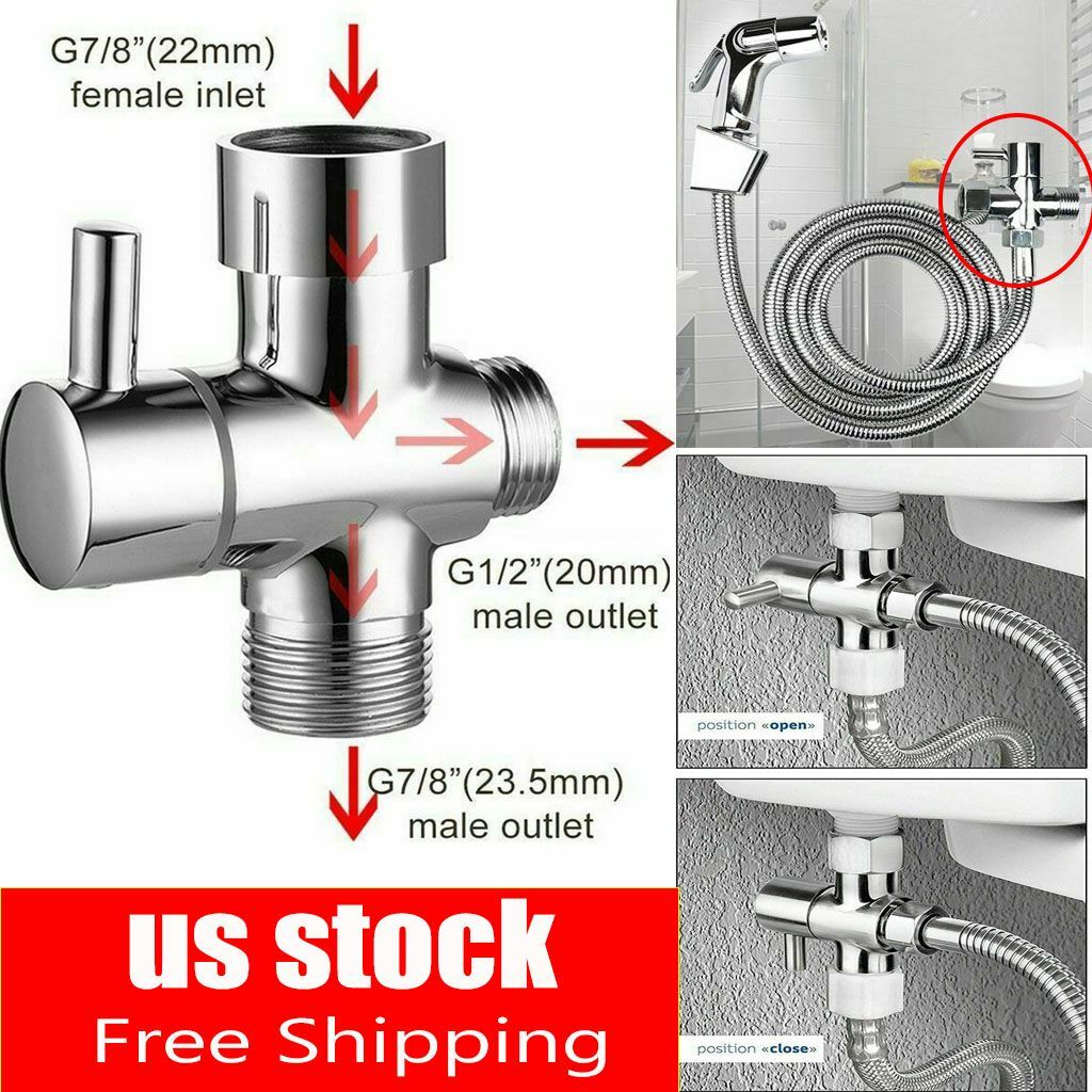 T-adapter Valve 3-Way Brass For Toilet Bidet Shower Head Diverter 7/8″/ 1/2″