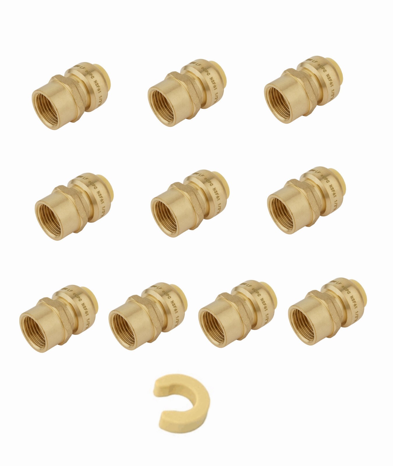 10 PCS EFIELD PUSH FIT 3/4″X 3/4″ FEMALE ADAPTERS LEAD FREE BRASS &CLIP