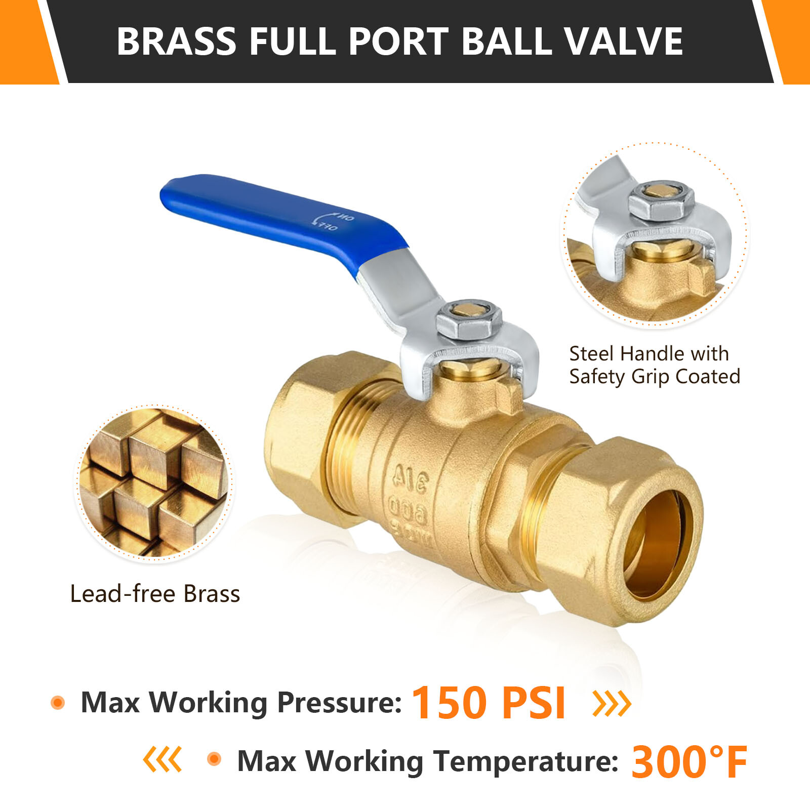 Efield1/2″ or 3/4 Inch Compression Full Port Brass Ball Valve 600WOG Lead Free