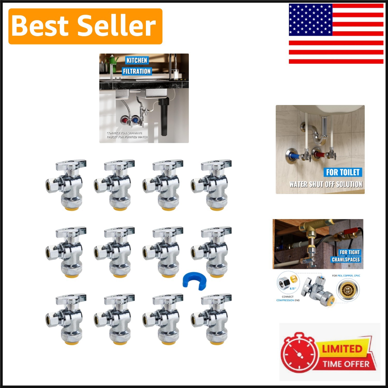Versatile 12-Pack Angle Stop Valves 1/2 x 3/8 Inch for Efficient Water Control