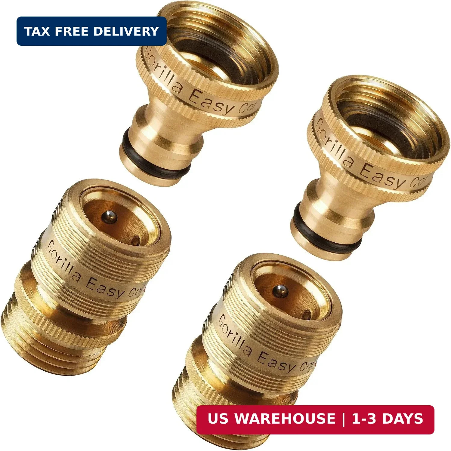 Garden Hose Quick Connect Fittings ¾ Inch GHT Solid Brass Leak Proof to 200 PSI