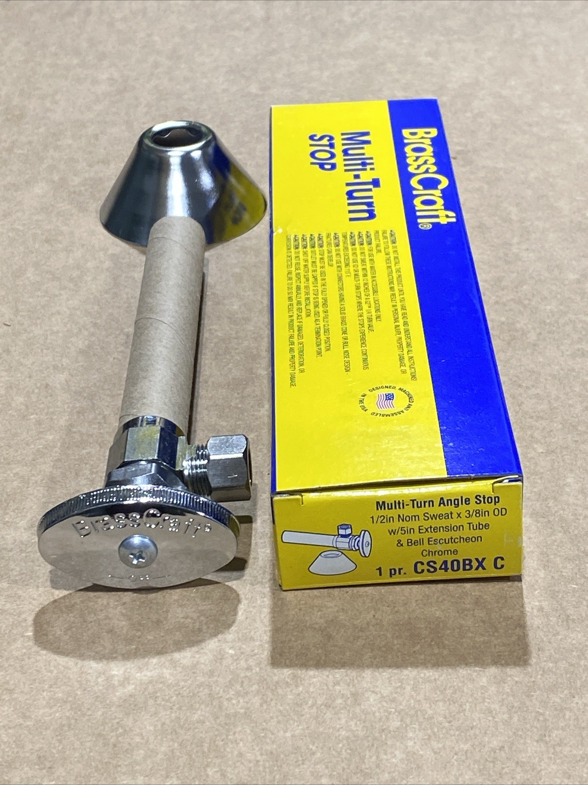 BrassCraft Stop Valve, Multi-Turn 1/2 in x 3/8 in Connection, CS40BX C New