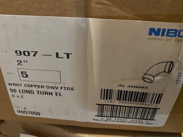 (5 PACK) NIBCO 907-LT Long Radius Elbow, 90 Deg, Wrot Copper, 2″