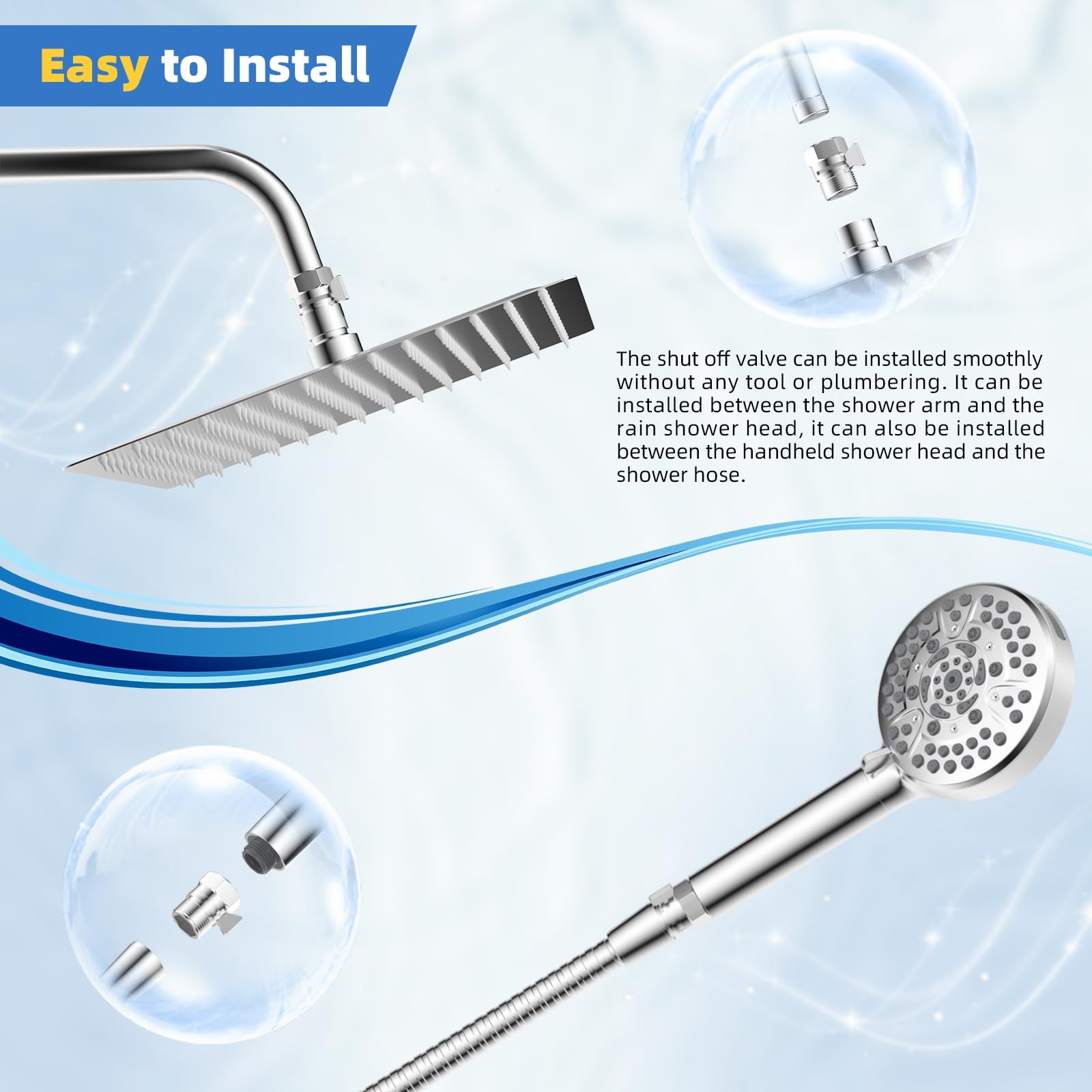 Hibbent All Metal 1 Pack Shower Head Flow Control Valve, 0.5 Inch, Chrome