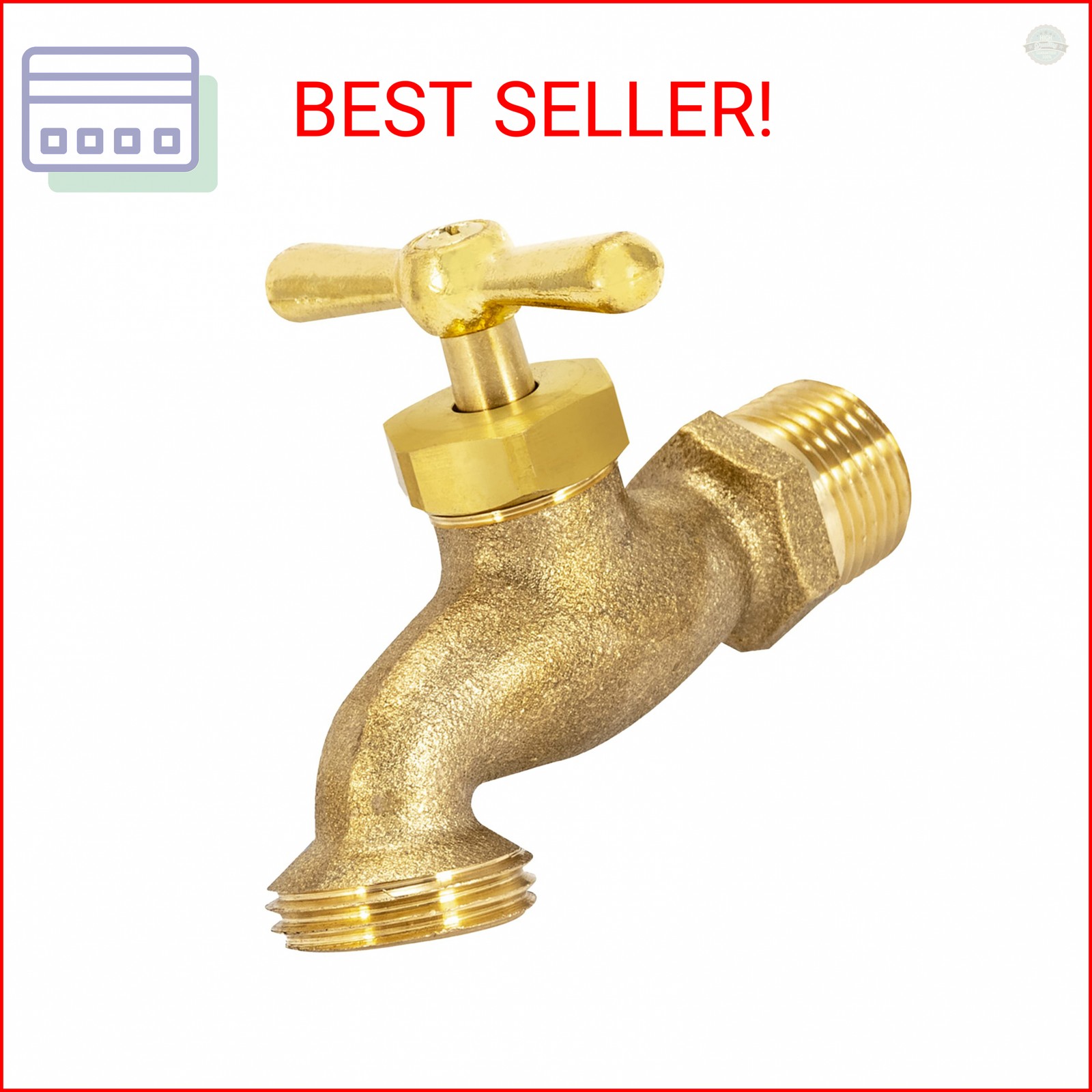 Eastman Irrigation Hose Bibb, 1/2 Inch MIP x 1/2 Inch MHT Outdoor Spigot, Brass