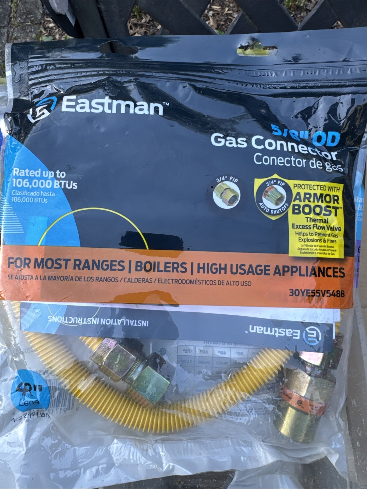 Eastman 30YE55V548B Stainless Steel Gas Appliance Connector 5/8″OD 48 L in.