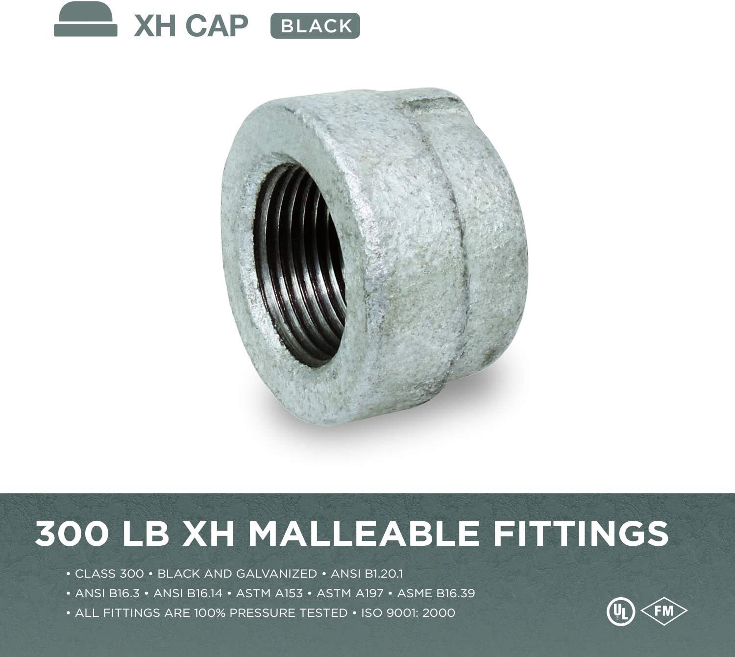 1/2″ FIP Galvanized Malleable Iron Pipe Cap for 300 lb Applications, Extra Heavy