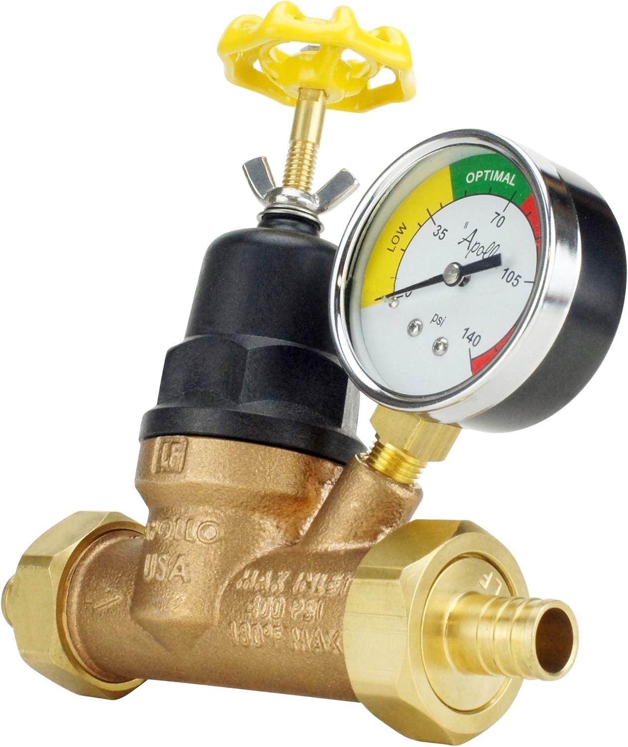 Valves PEX 3/4″ Bronze Double Union PEX Water Pressure Regulator w/Gauge APXP…