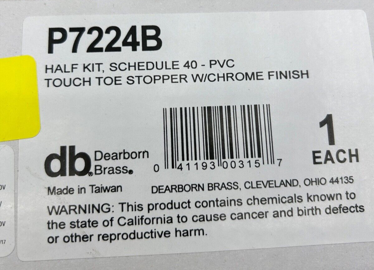 NEW DEARBORN BRASS TOUCH-TOE Stopper P7224B Half Kit Schedule 40 PVC Chrome