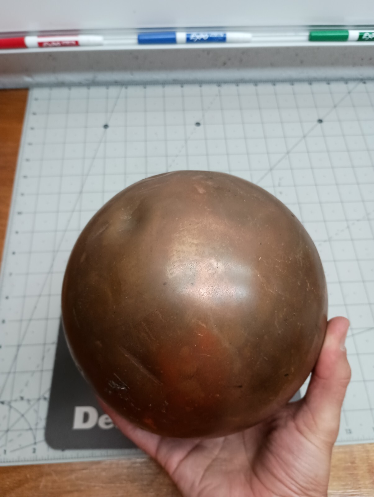 Copper Float Ball Round Copper 7 In 7″ 1/2 threaded nut has small dents, VGUC