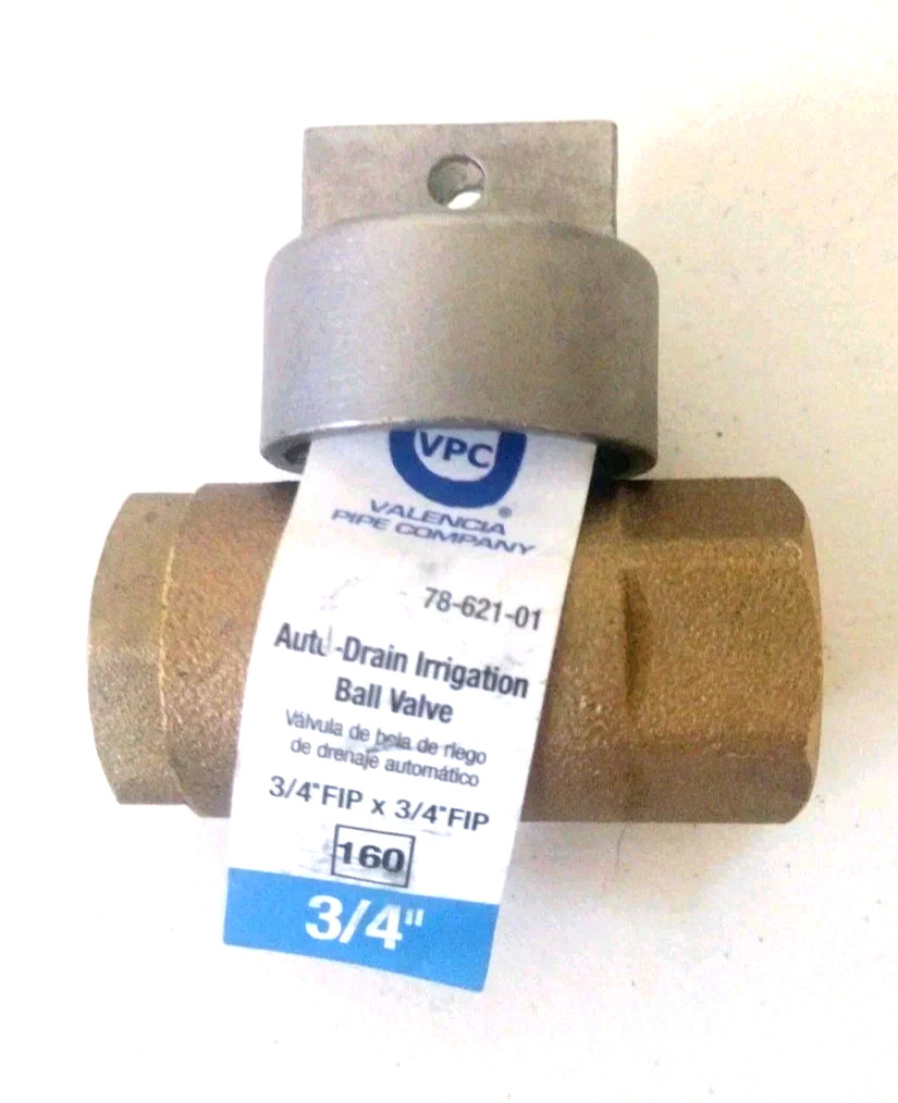 New Valencia Pipe Company VPC 3/4” Auto-Drain Irrigation Ball Valve 78-621-01