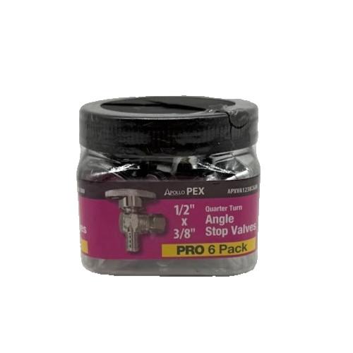 Apollo 1/2 in. PEX-B Barb x 3/8 in. Compression Angle Stop Valve 6-Pack