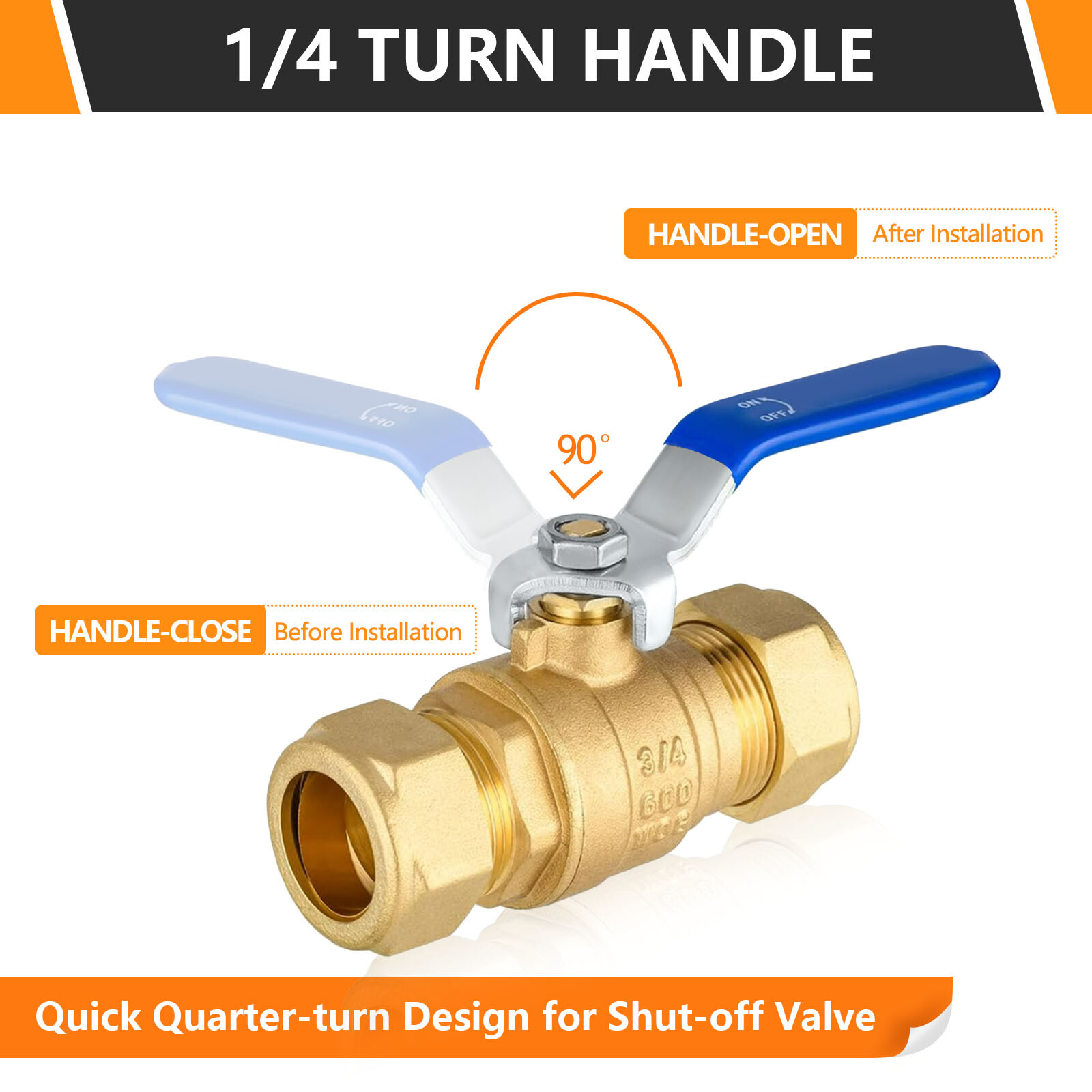 Efield1/2″ or 3/4 Inch Compression Full Port Brass Ball Valve 600WOG Lead Free