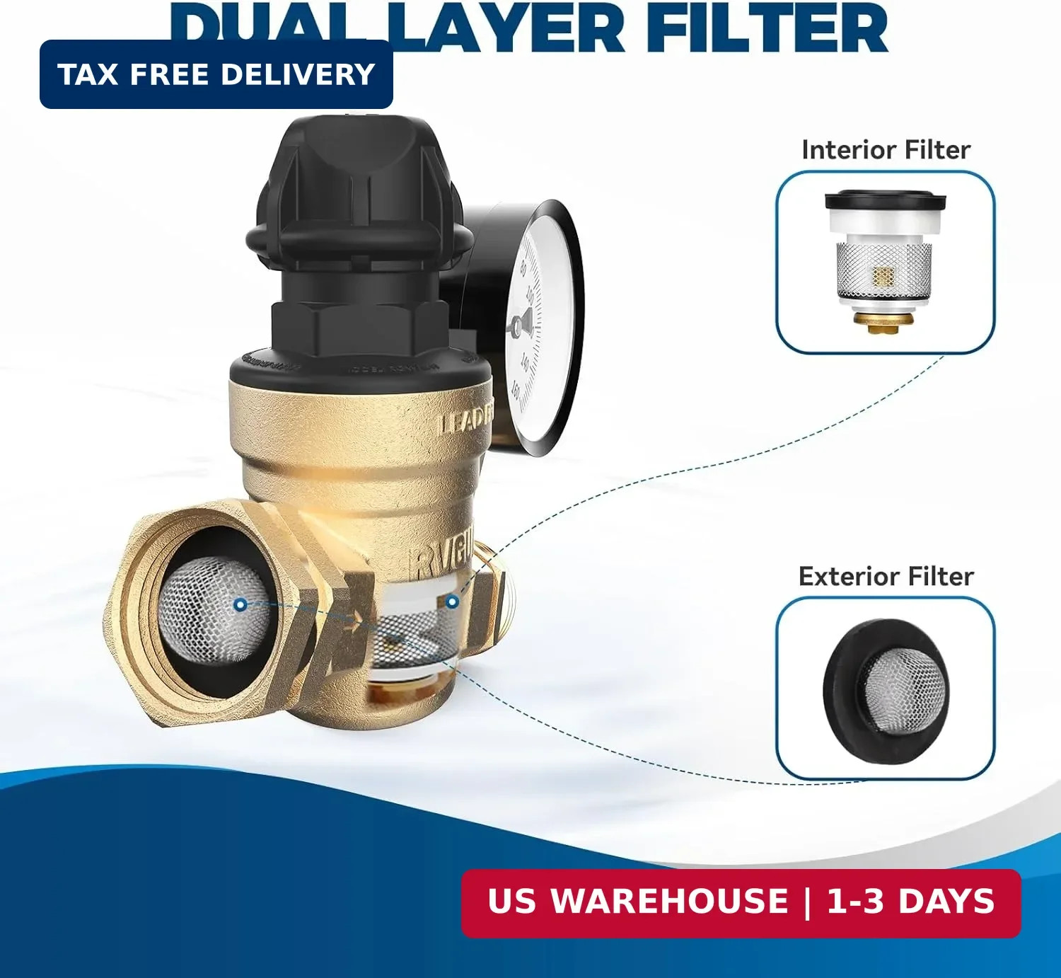 RVGUARD RV Water Pressure Regulator Valve With Adjustable Knob | CSA Approved, L