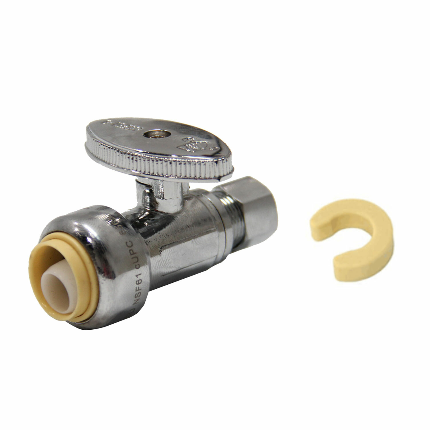 1/2″ PUSH FIT X 3/8″ OD COMPRESSION STRAIGHT VALVE 1/4 TURN WITH DISCONNECT TOOL