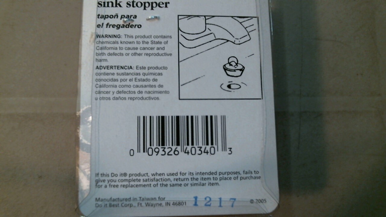 DoitBest 415410 Sink Stopper, White, FREE SHIP