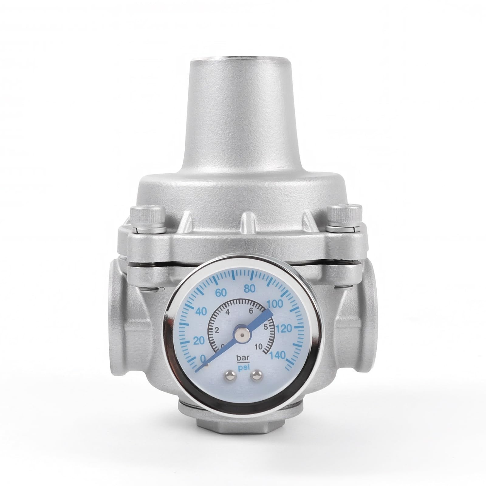Adjustable Water Pressure Regulator Valve with Gauge, 1/2″ NPT, 304 Stainless St