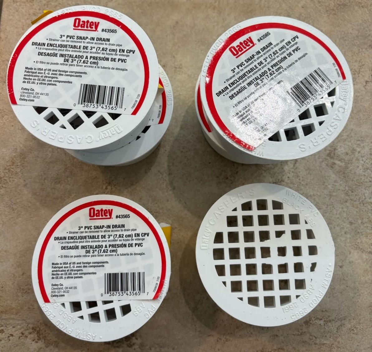 Lot of 6 Oatey 43565 3” PVC Snap-In Drain Grates White Schedule 40 New