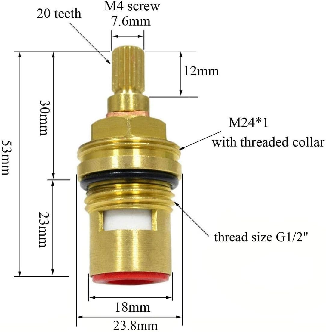 Huashan Replacement Brass Ceramic Disc Stem Cartridge Faucet Valve 0.5 inches