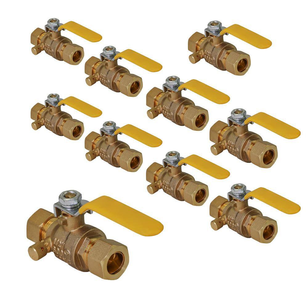 Premium Brass Full Port Ball Valve with Drain, with 1/2 In. Compression Connecti