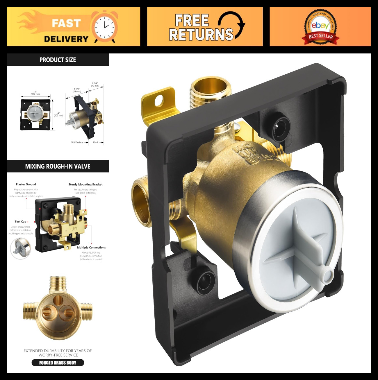 3 Port Shower Valve Kit, 1/2 Inch Connection, High Flow Brass, Compatible with D
